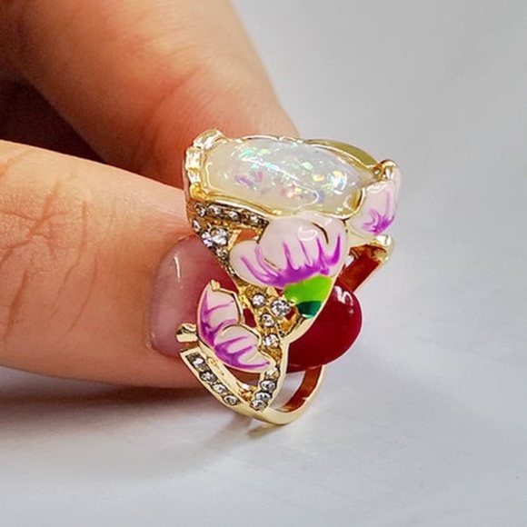 Vintage Lotus Flower Opal Ring – Beautiful Earth US New Gold, Opal & Lotus Flower Ring size 6